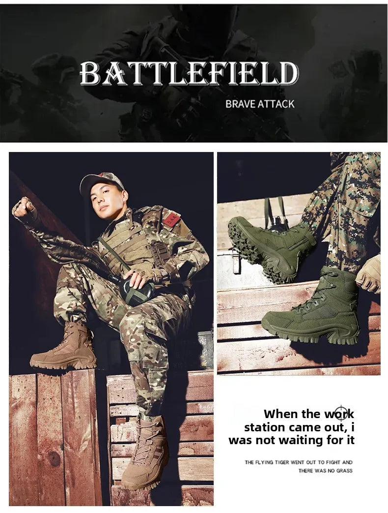 Large Size High Top Outdoor Tactical Boots for Men New Style Field Boots Anti Slip Flight Boots Mining Work Boots Shoes