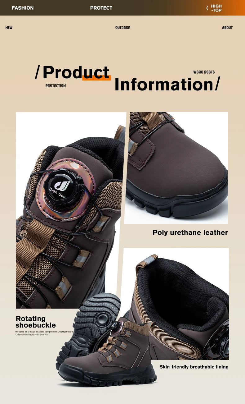 Waterproof Safety Boots Men Indestructible Steel Toe Work Boots Anti-smash Stab-resistant Safety Shoes Biker Botas Para Hombre