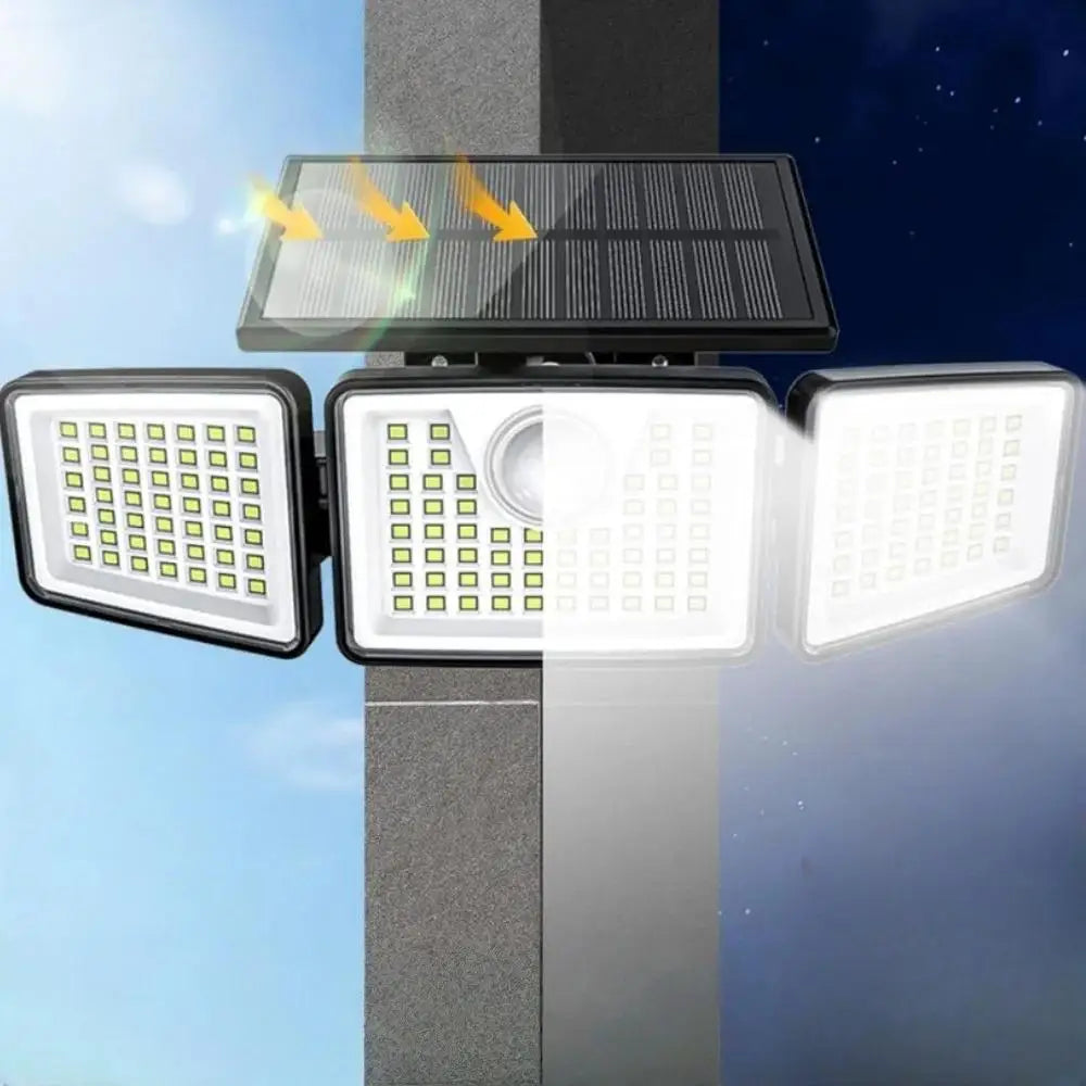 Solar Lights Outdoor 164 LED High Brightness 3 Heads 270° Wide Angle Motion Sensor IP65 Waterproof Security Lighting