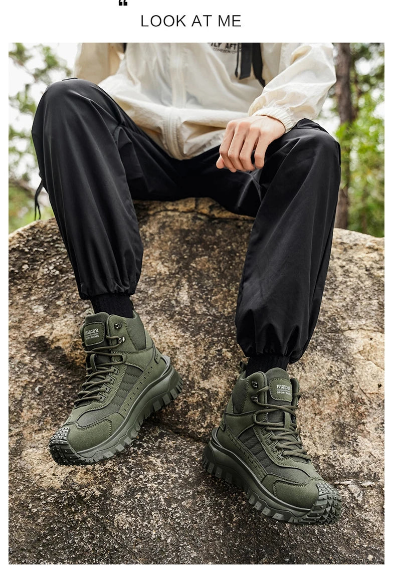 Plus Size Autumn/Winter Men's High-Top Boots - Non-Slip Thick-Soled Hiking & Work Boots