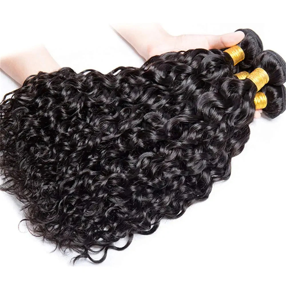 28 30 32 Inches Deep Wave Bundles With Frontal 13x4 HD Lace Brazilian Remy Hair Bundles for Black Women Lace Closure With Bundle