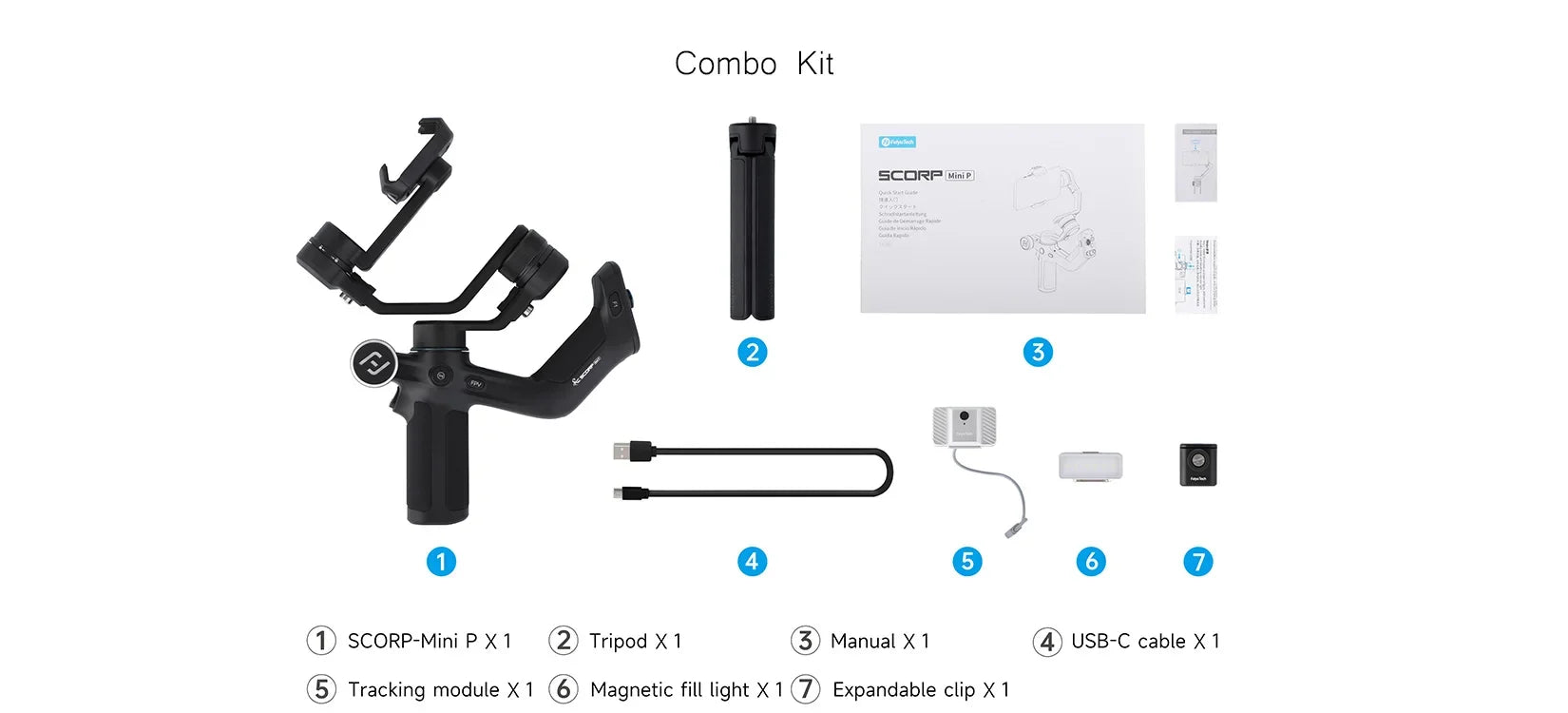 FeiyuTech Scorp Mini-P Kit 3 Axis Smartphone Gimbal, AI Tracker, Fill Light, for iPhone 16 Pro Max and Android Stabilizer