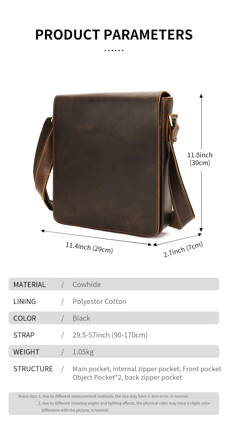 WESTAL Men Crazy Horse Leather Messenger Satchel Bag Large Capacity Leather Shoulder Bag Genuine Leather Crossbody Bag for Men