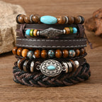 Feather Evil Eye Ethnic 5-6pc/set wood bead tree Charms bracelets Hamsa Hand Butterfly Bohemia Men Bracelets Women Jewelry