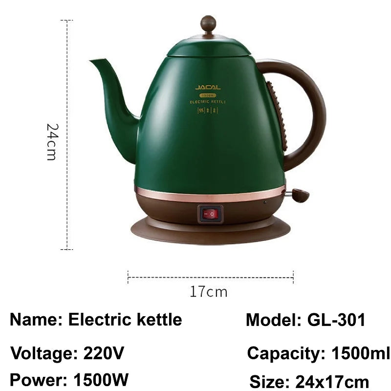1500ml Electric Kettle Household Quick Boiling Kettle Long Spout Tea Kettle Retro Automatic Thermos Kettle Kitchen Tool 220V