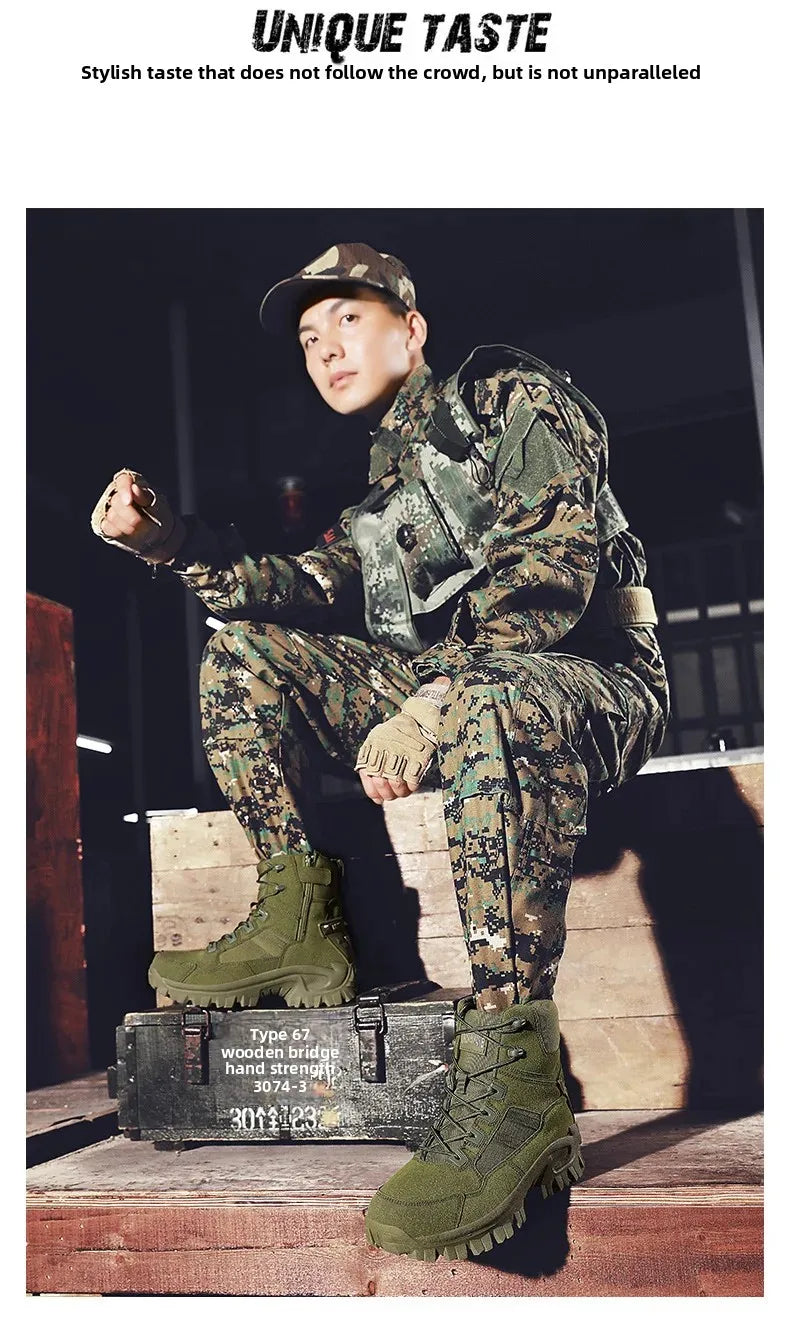 Large Size High Top Outdoor Tactical Boots for Men New Style Field Boots Anti Slip Flight Boots Mining Work Boots Shoes