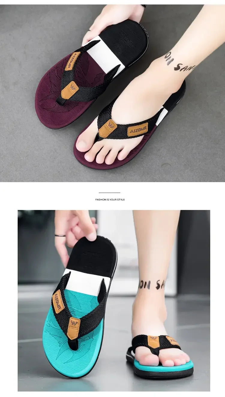 Men’s Striped EVA Flip-Flops: Summer Outdoor Sandals