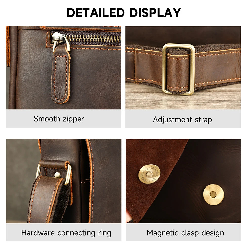 WESTAL Men Crazy Horse Leather Messenger Satchel Bag Large Capacity Leather Shoulder Bag Genuine Leather Crossbody Bag for Men