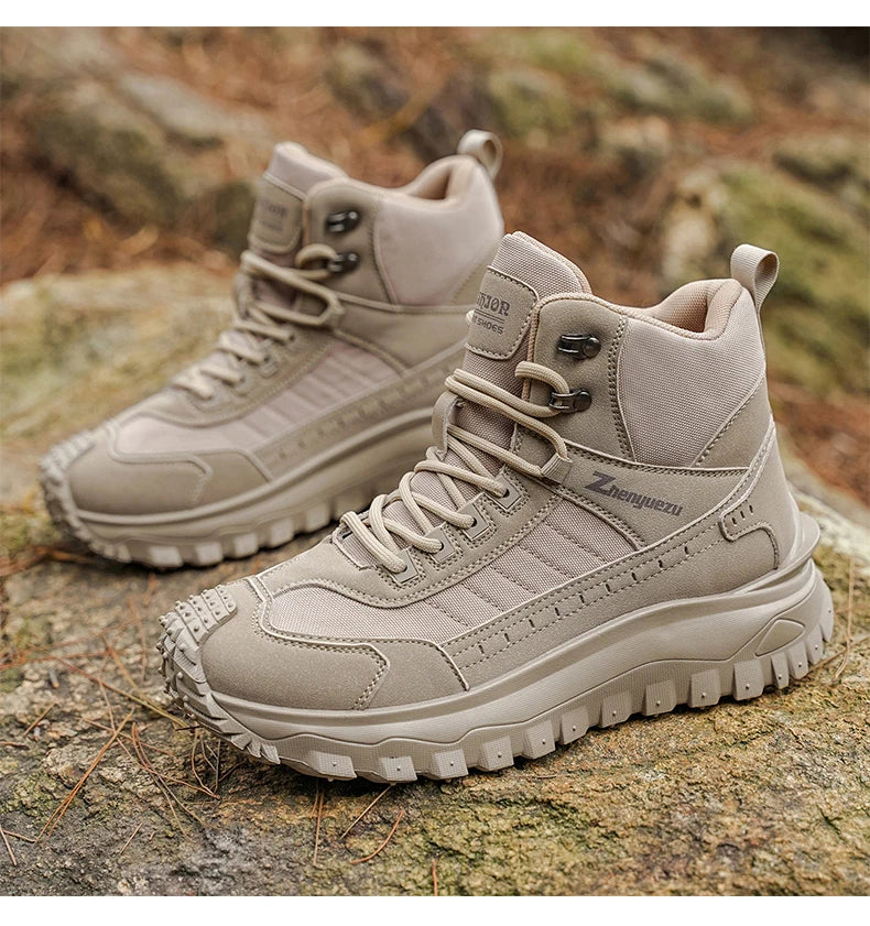 Plus Size Autumn/Winter Men's High-Top Boots - Non-Slip Thick-Soled Hiking & Work Boots