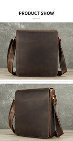 WESTAL Men Crazy Horse Leather Messenger Satchel Bag Large Capacity Leather Shoulder Bag Genuine Leather Crossbody Bag for Men