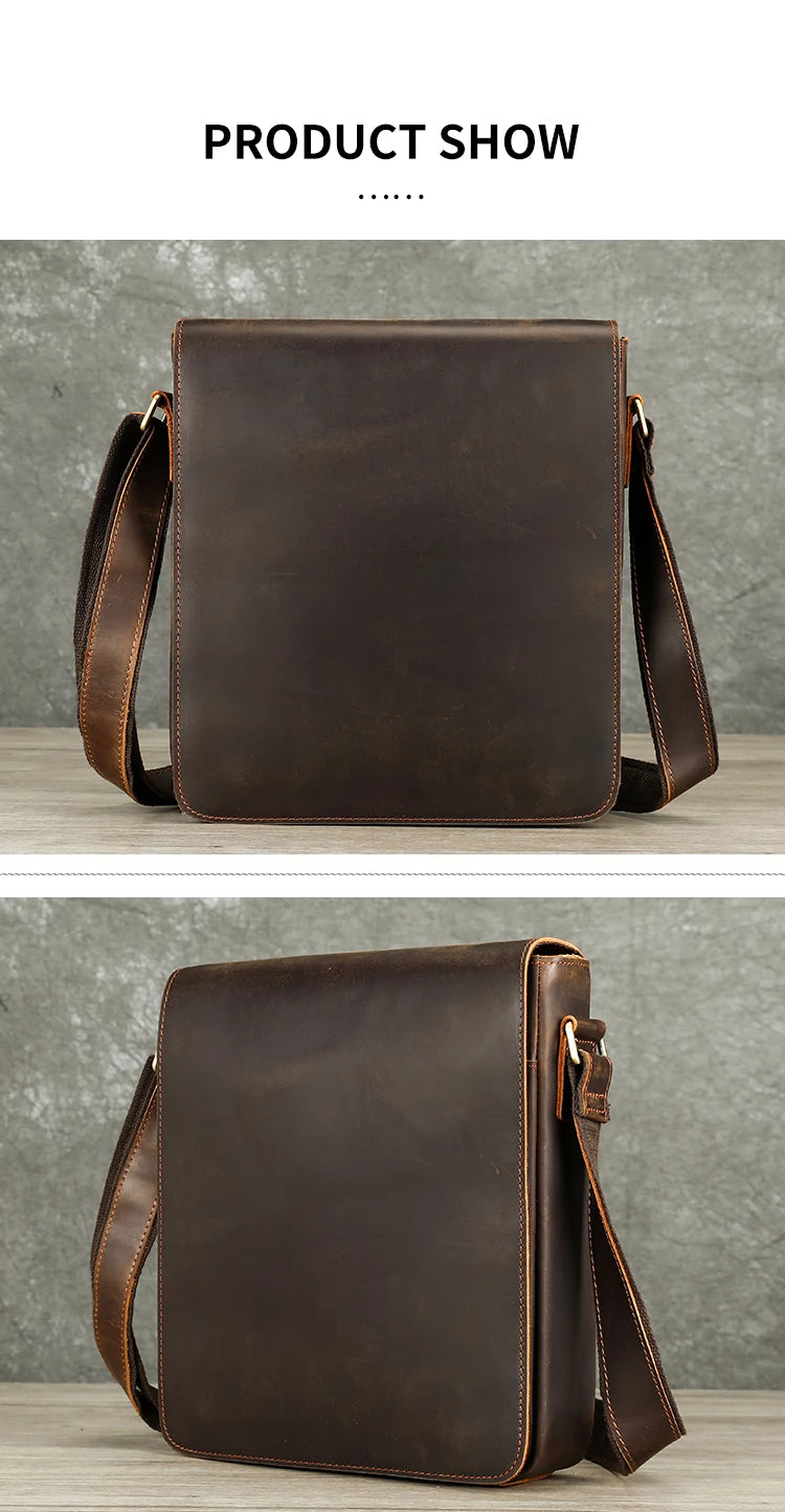 WESTAL Men Crazy Horse Leather Messenger Satchel Bag Large Capacity Leather Shoulder Bag Genuine Leather Crossbody Bag for Men