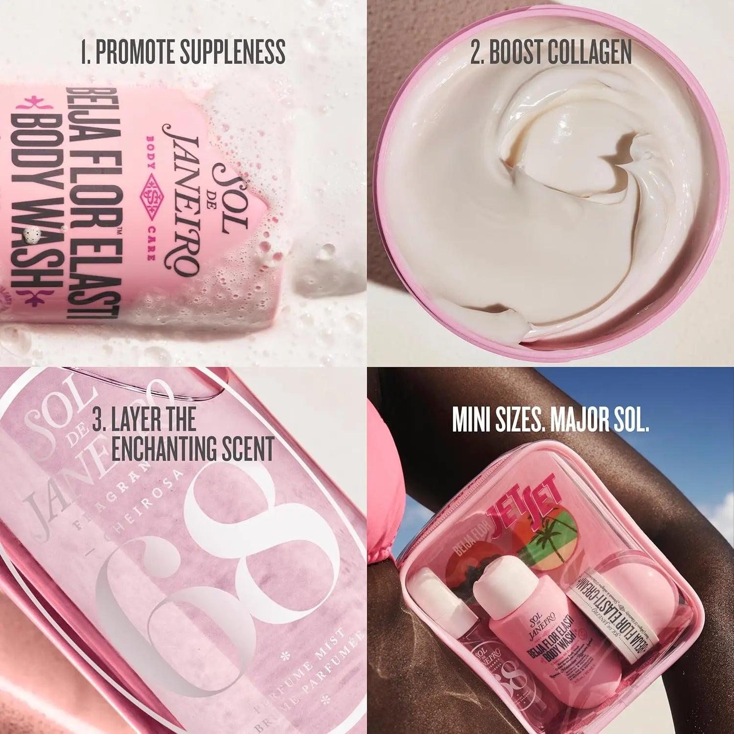 SOL DE JANEIRO Jet Set Travel Kit, Bum Bum Cream Scented Body Wash & Shower Gel, Vacation Essentials