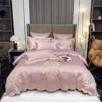 4/6Pcs White Gray Sateen Gold Embroidery Luxury Satin Bedding set