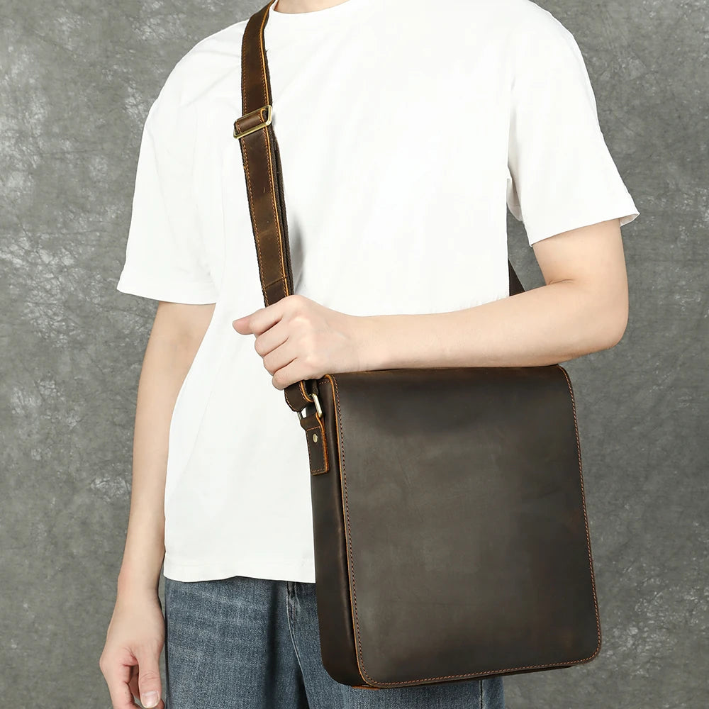 WESTAL Men Crazy Horse Leather Messenger Satchel Bag Large Capacity Leather Shoulder Bag Genuine Leather Crossbody Bag for Men