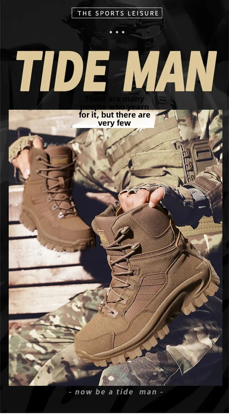 Large Size High Top Outdoor Tactical Boots for Men New Style Field Boots Anti Slip Flight Boots Mining Work Boots Shoes