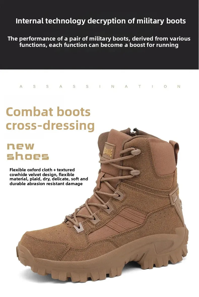 Large Size High Top Outdoor Tactical Boots for Men New Style Field Boots Anti Slip Flight Boots Mining Work Boots Shoes