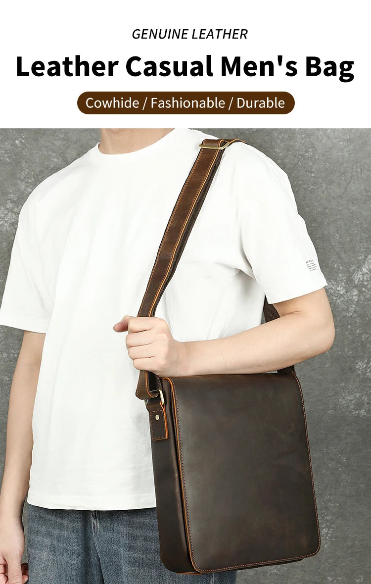 WESTAL Men Crazy Horse Leather Messenger Satchel Bag Large Capacity Leather Shoulder Bag Genuine Leather Crossbody Bag for Men
