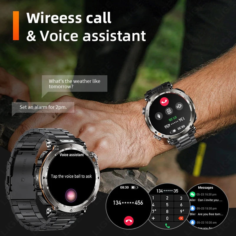 LIGE New Waterproof Smart Watch 600mAh Outdoor Riding Smart Clock Compass Heart Rate Flashlight Bluetooth Call Sports Smartwatch