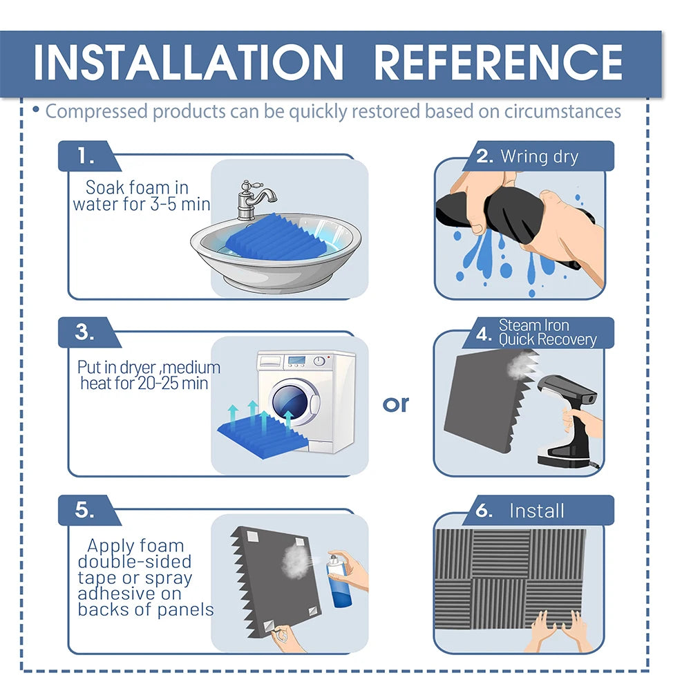 12 Pack Acoustic Wedge Foam Panels 2" x 12" x 12" Soundproofing Noise Cancelling