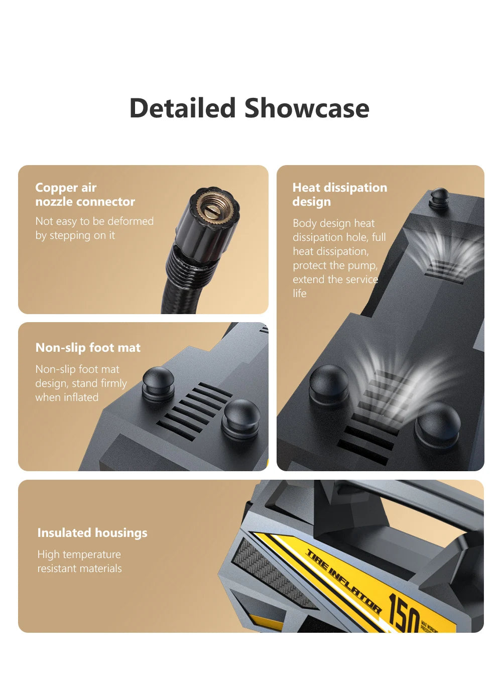 12V 150 PSI Portable Tire Inflator with Digital Gauge & LED Light