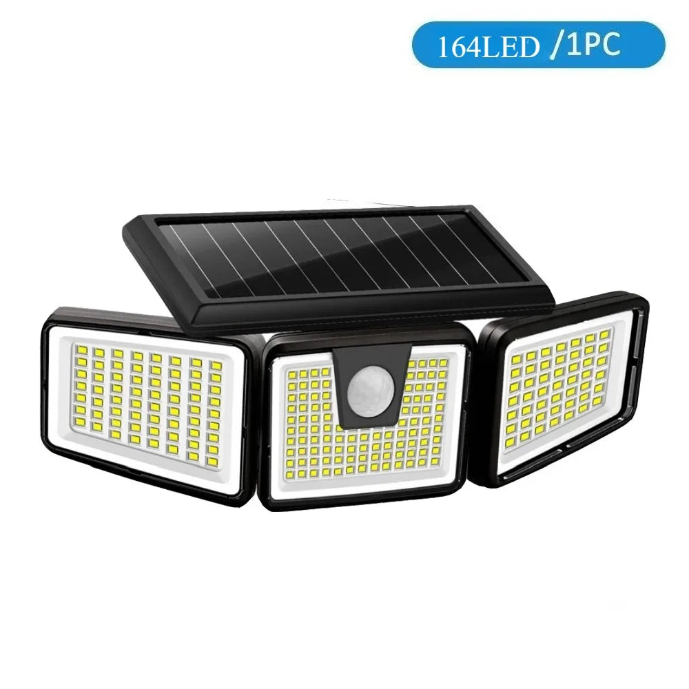 Solar Lights Outdoor 164 LED High Brightness 3 Heads 270° Wide Angle Motion Sensor IP65 Waterproof Security Lighting