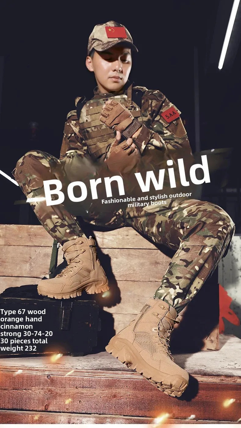 Large Size High Top Outdoor Tactical Boots for Men New Style Field Boots Anti Slip Flight Boots Mining Work Boots Shoes
