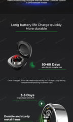 2025 New Smart Ring Heart Rate Blood Pressure Sleep Monitoring Motion Tracking IP68 Waterproof Men Women Smart Ring Holiday Gift