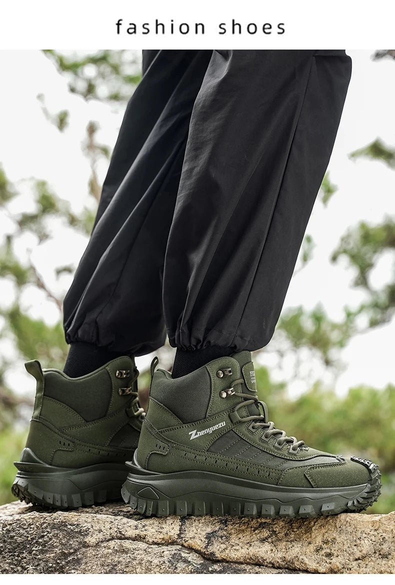 Plus Size Autumn/Winter Men's High-Top Boots - Non-Slip Thick-Soled Hiking & Work Boots