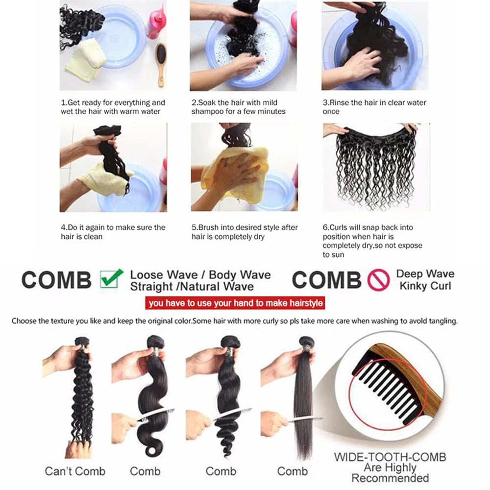 28 30 32 Inches Deep Wave Bundles With Frontal 13x4 HD Lace Brazilian Remy Hair Bundles for Black Women Lace Closure With Bundle