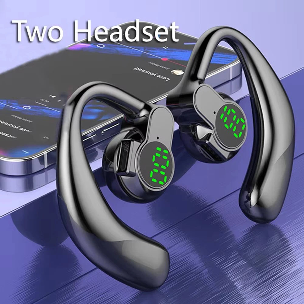 Bluetooth 5.4 Wireless Headset, Long Battery Life Hanging Ears,Start Noise Reduction Digital Display Sports Sleep Music Earring