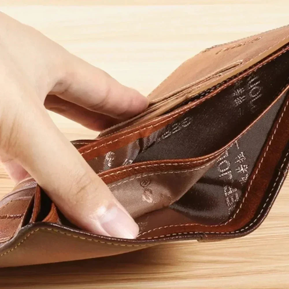 Men's Wallets RFID Blocking Genuine Leather Trifold Business Short Purse Wallet for Men with ID Window and Credit Card Holder