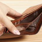 Men's Wallets RFID Blocking Genuine Leather Trifold Business Short Purse Wallet for Men with ID Window and Credit Card Holder