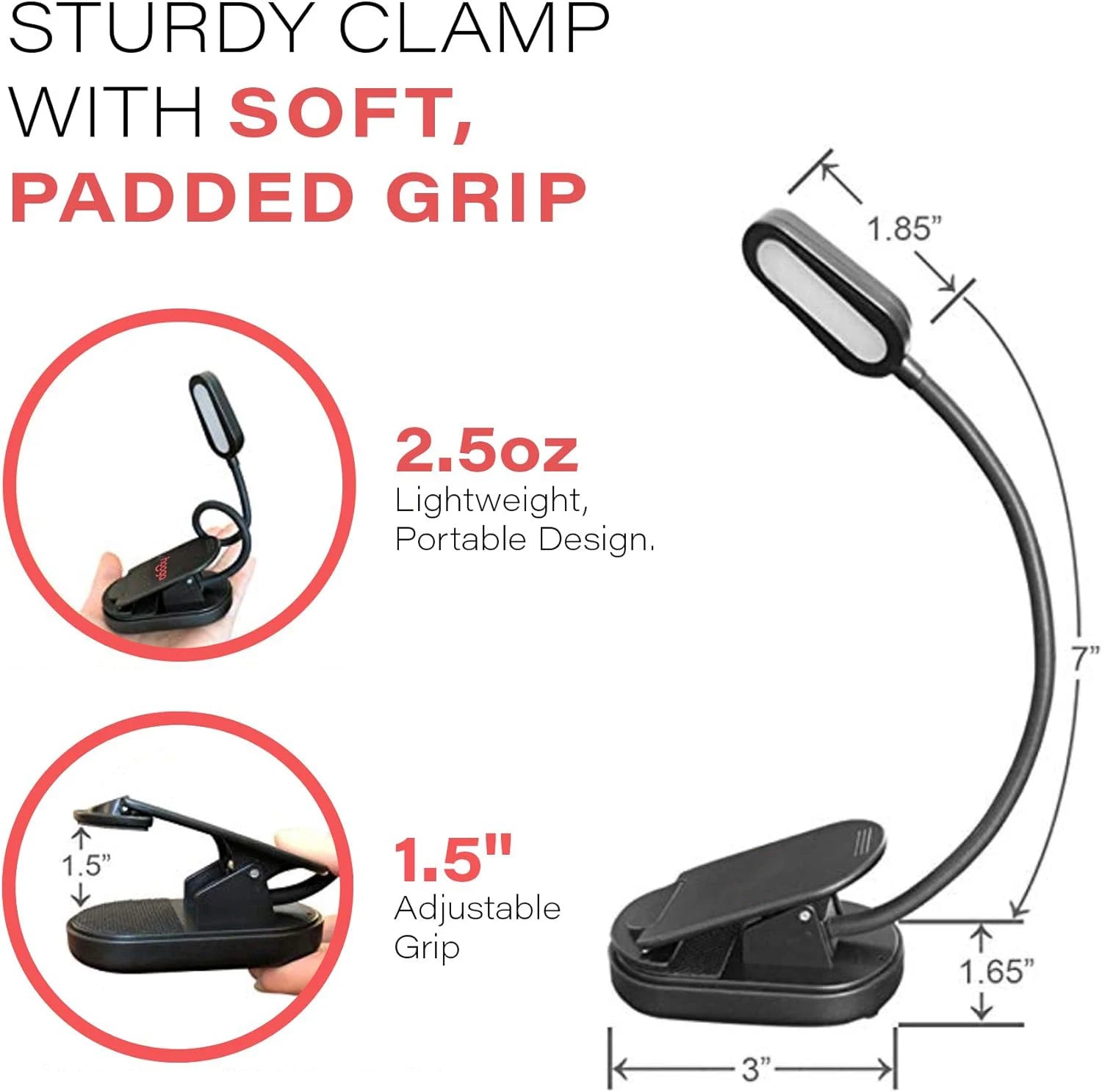 USB-C Rechargeable Clip-On Reading Light – Adjustable Brightness