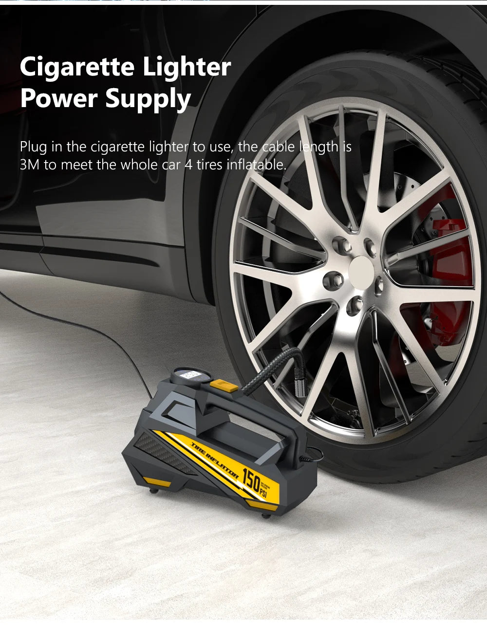 12V 150 PSI Portable Tire Inflator with Digital Gauge & LED Light