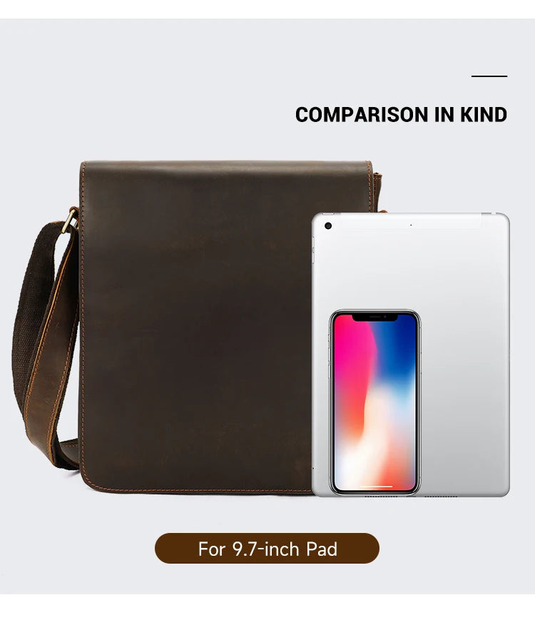 WESTAL Men Crazy Horse Leather Messenger Satchel Bag Large Capacity Leather Shoulder Bag Genuine Leather Crossbody Bag for Men