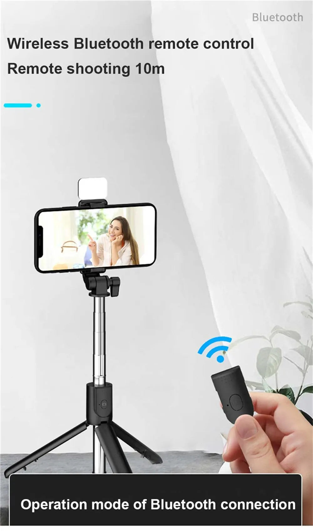Bluetooth Selfie Stick Tripod with Remote & LED Light