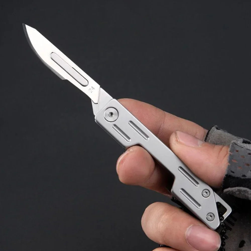 Mini Folding Surgical Knife, Stainless Steel Holder, Plastic Handle, Medical Outdoor Portable Unboxing EDC Knife