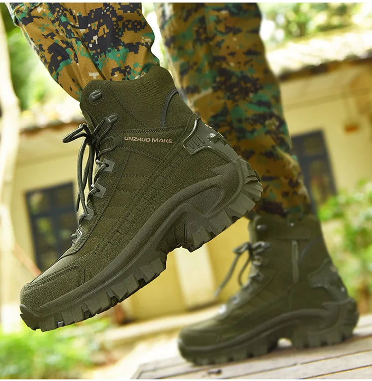 Men's Large Size Outdoor Training Camping Tactical Boots Anti-slip Wear-resistant Mountain Climbing Military Boots Breathable...