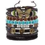 Feather Evil Eye Ethnic 5-6pc/set wood bead tree Charms bracelets Hamsa Hand Butterfly Bohemia Men Bracelets Women Jewelry