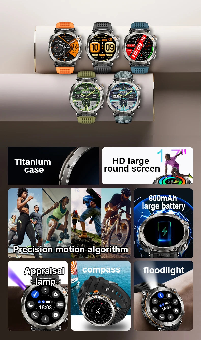 LIGE New Waterproof Smart Watch 600mAh Outdoor Riding Smart Clock Compass Heart Rate Flashlight Bluetooth Call Sports Smartwatch