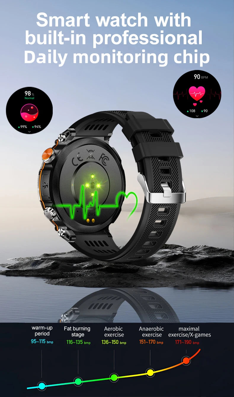 LIGE New Waterproof Smart Watch 600mAh Outdoor Riding Smart Clock Compass Heart Rate Flashlight Bluetooth Call Sports Smartwatch