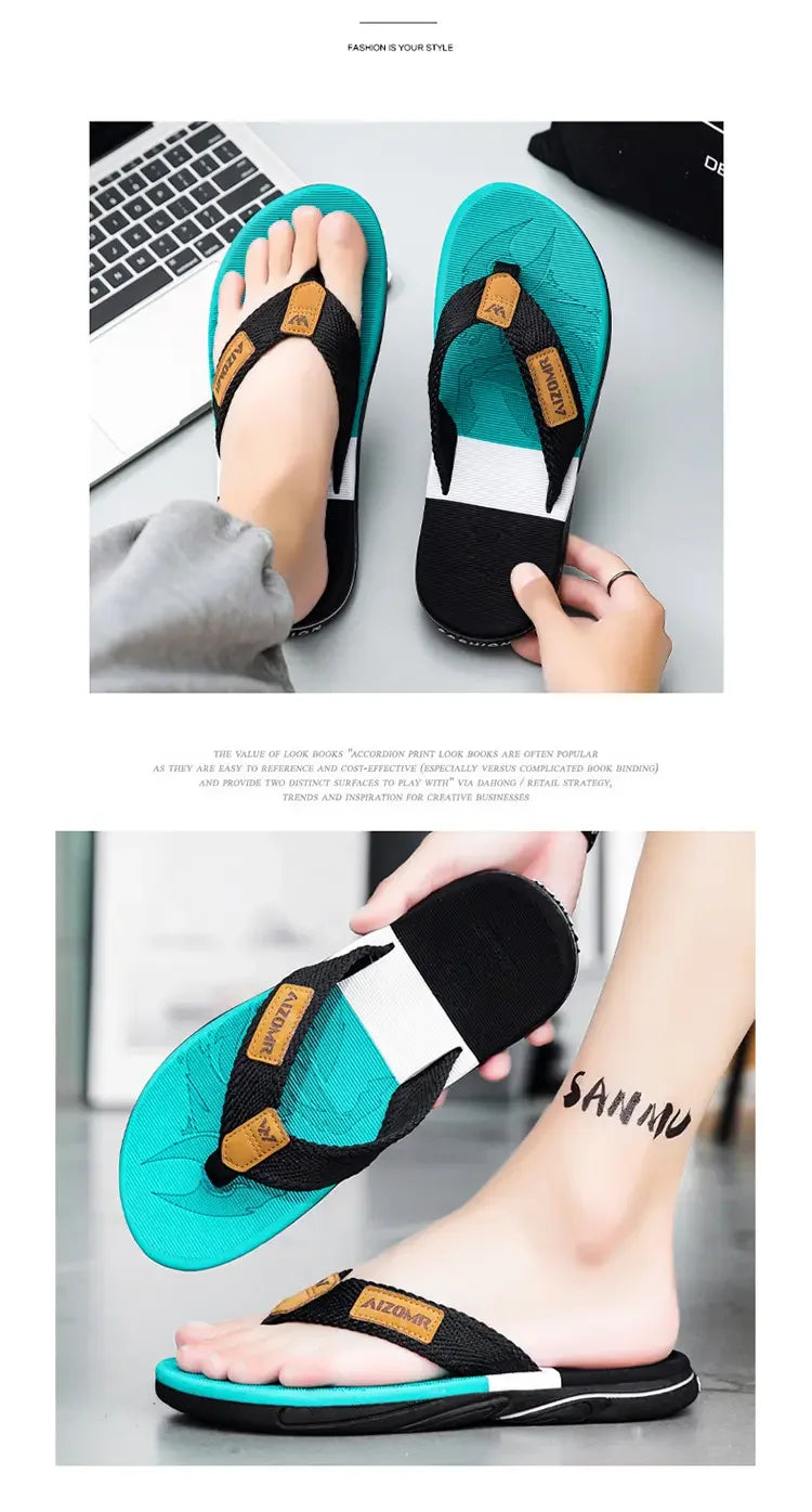 Men’s Striped EVA Flip-Flops: Summer Outdoor Sandals