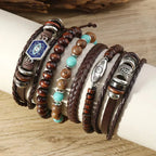 Feather Evil Eye Ethnic 5-6pc/set wood bead tree Charms bracelets Hamsa Hand Butterfly Bohemia Men Bracelets Women Jewelry
