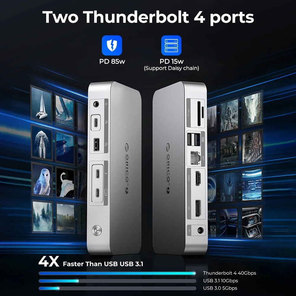 ORICO Thunderbolt 4 40Gbps USB Type-C Docking Station with HDMI-Compatible/Card Reader/RJ45