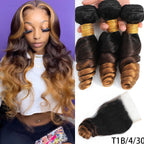 DreamDiana 10A Loose Wave Bundles with Closure Wet and Wavy Brazilian Ocean wave 100% Human Hair 3 Bundles with 4x4 Lace Closure