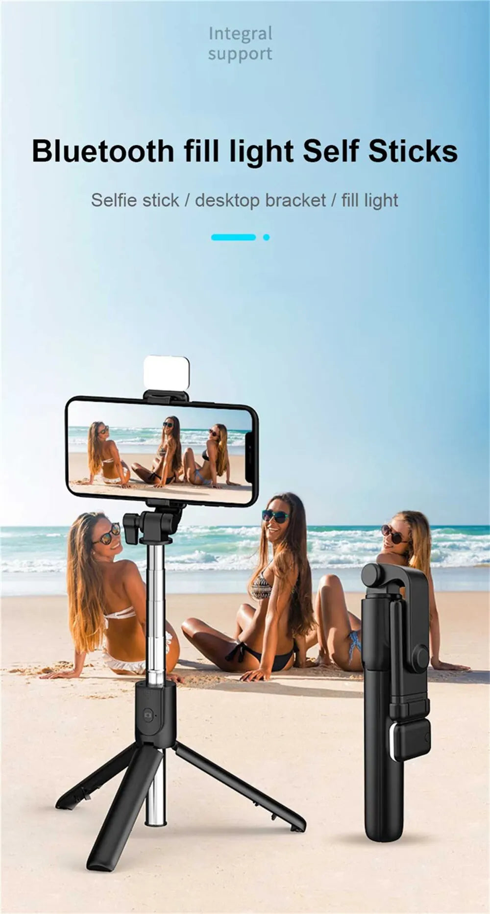 Bluetooth Selfie Stick Tripod with Remote & LED Light