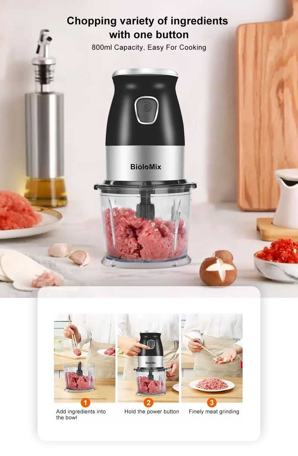 High Speed Multi Function 500W Food Processor Meat Grinder Portable Personal Mini Blender Mixer Juicer Dry Grinder 800ml Chopper