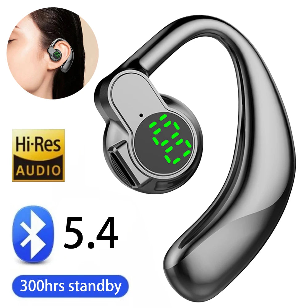 Bluetooth 5.4 Wireless Headset, Long Battery Life Hanging Ears,Start Noise Reduction Digital Display Sports Sleep Music Earring