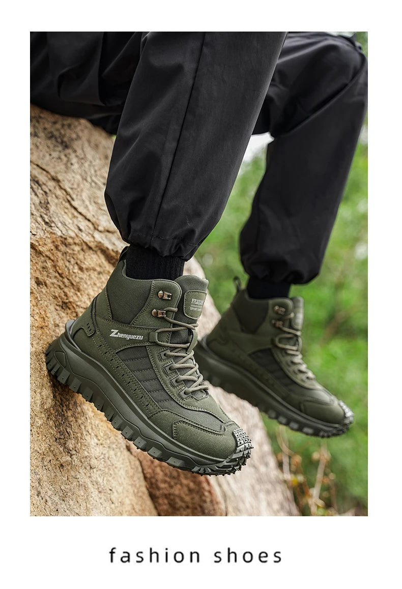 Plus Size Autumn/Winter Men's High-Top Boots - Non-Slip Thick-Soled Hiking & Work Boots