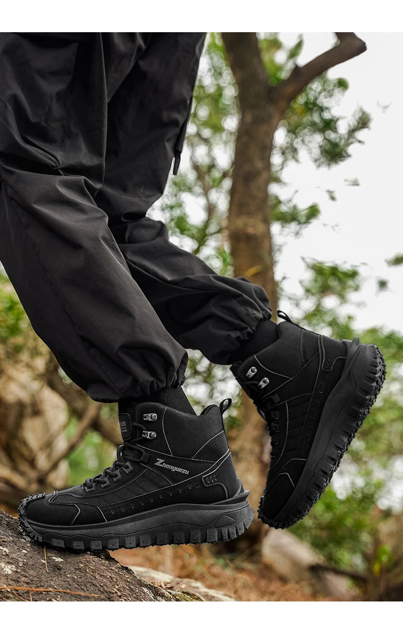 Plus Size Autumn/Winter Men's High-Top Boots - Non-Slip Thick-Soled Hiking & Work Boots